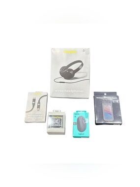 heyday Black Wired Headphones with Assorted Phone Accessories
